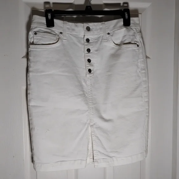 Joe's White Cotton Denim Button Fly Skirt