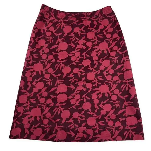 Boden 100% Cotton Twill A-Line Skirt Burgundy Cranberry Floral Size 4