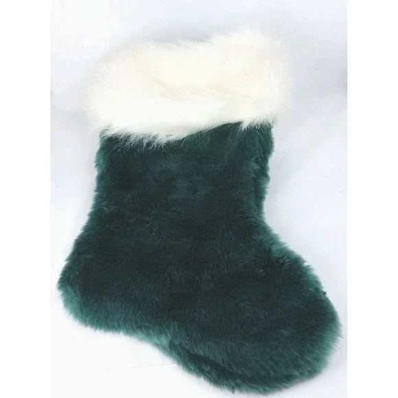 Faux Fur Plush Green and White‎ Christmas Holiday Stocking 9