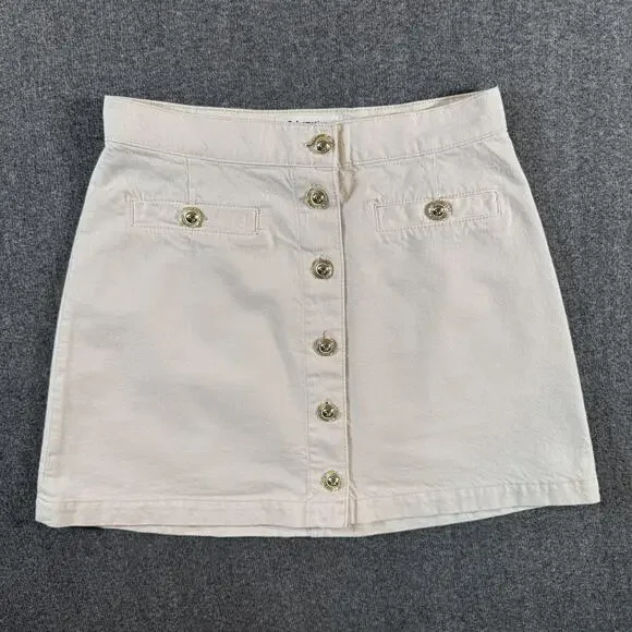 Reformation Denim Skirt Womens 4 White Button Front A-Line Mini High Rise