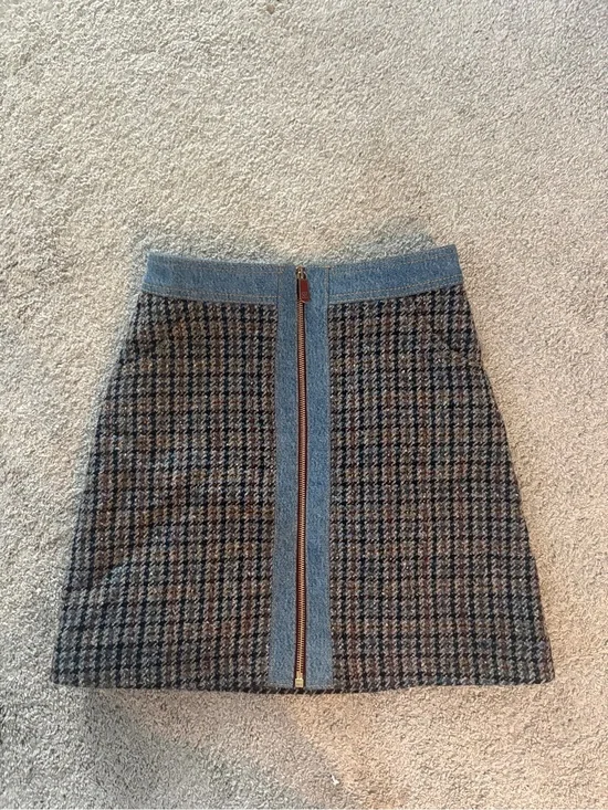 Sandro Blue-Trim Houndstooth Zip-Front Mini Skirt!