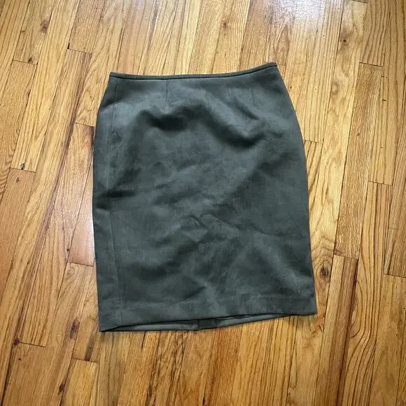 Calvin Klein Army Green Suede Knee Length A Line Skirt Size 8