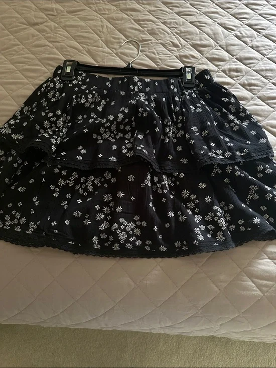 SO Black Floral Tiered Skater Skirt
