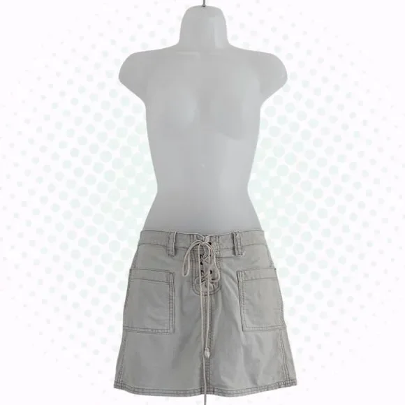 Vintage Y2K American Eagle Khaki Low Rise Lace Up Cargo Mini Skirt Size 0