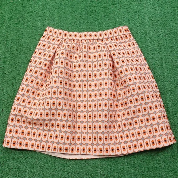 J Crew Skirt Womens 00‎ Orange Pink Geometric A Line Lined 100% Polyester Mini