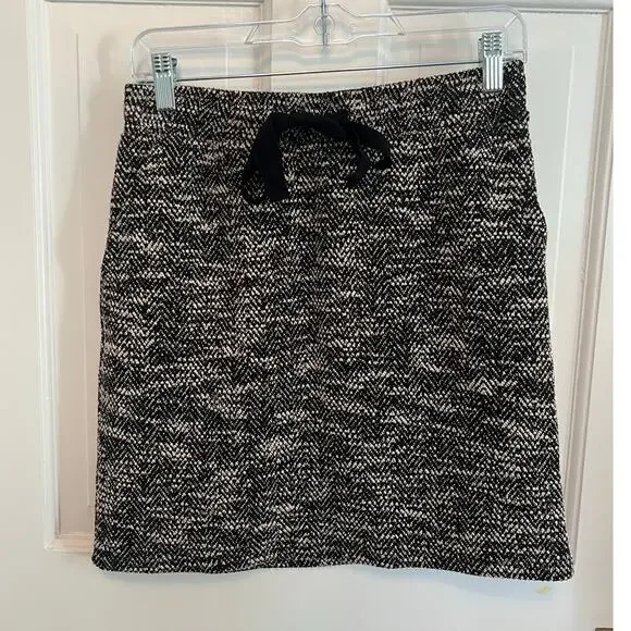 NEW Loft Black White Boucle Pocket Drawstring Skirt Woven Mini Pull On Womens XS