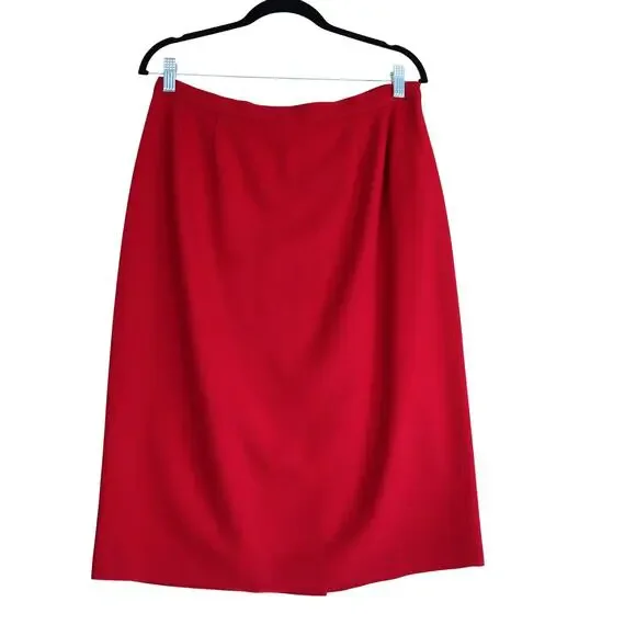 Sasson Womens Vintage Wool Midi A Line Skirt Size 14‎ True Red Holiday Festive
