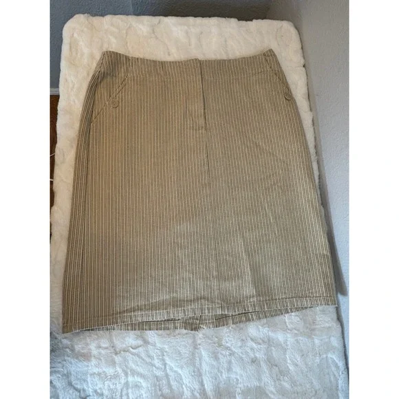 Christopher & Banks Womens Size 12 Tan Striped Cotton Knee Length Skirt