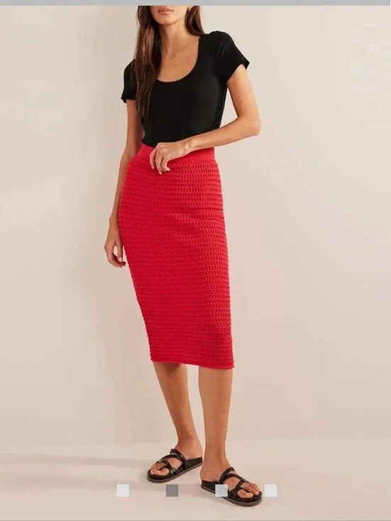 Boden Crochet Red Knit Pencil Midi Skirt Size XL