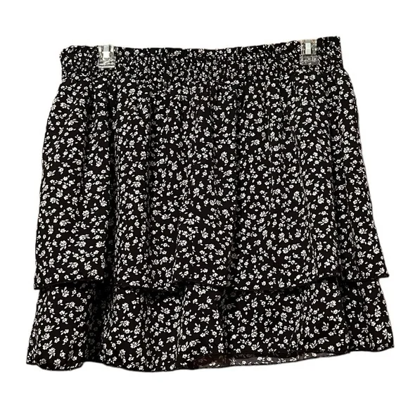 Shein Curve Black and White Floral Ruffle Tiered Skirt 2XL