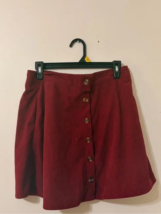 Button-Front Circle Skirt in Wine Red
