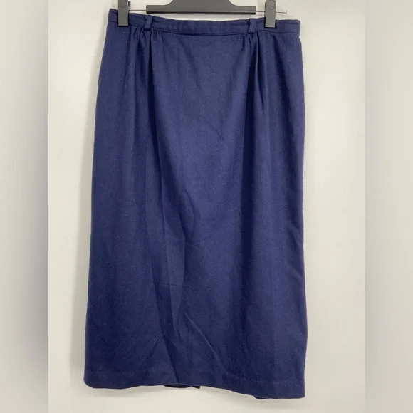 Point‎ of View Midi Blue Wool Skirt, Vintage, Size 14