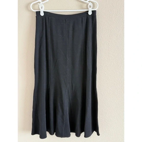 Eileen Fisher Black Italian Fabric Paneled Flare Midi Skirt‎ Womens Small S