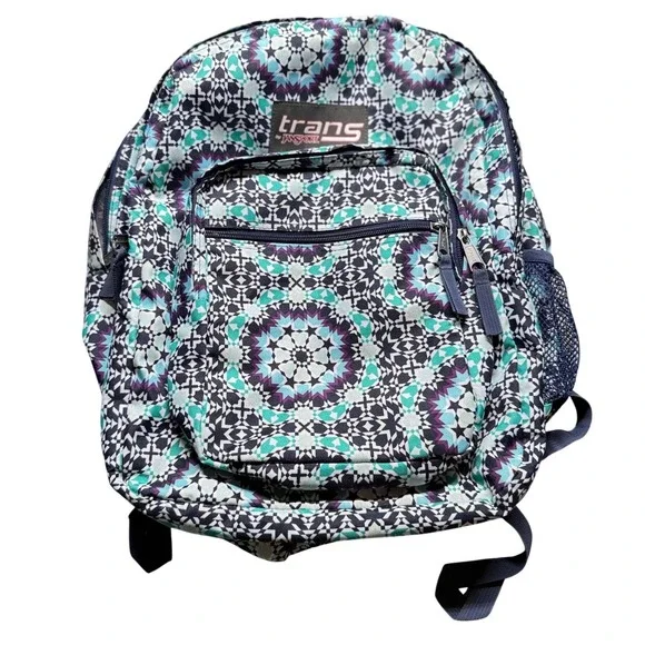 Trans by JanSport Geometric Kaleidoscope Backpack Laptop School Book Bag Blue