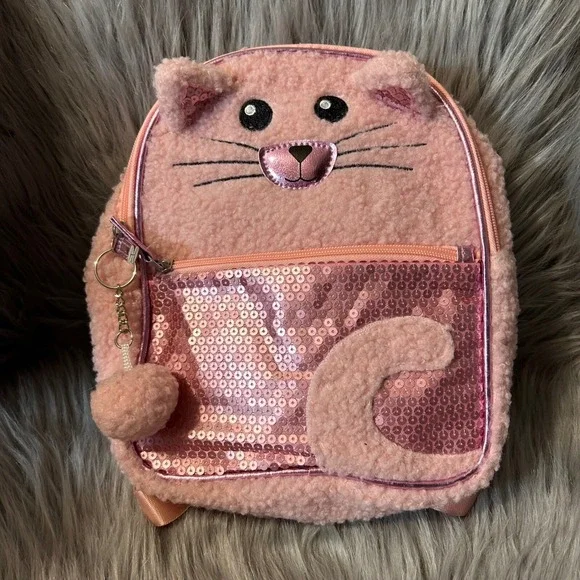 Wonder Nation Girls Pink Cat Backpack Faux Fur Mini‎ Bag