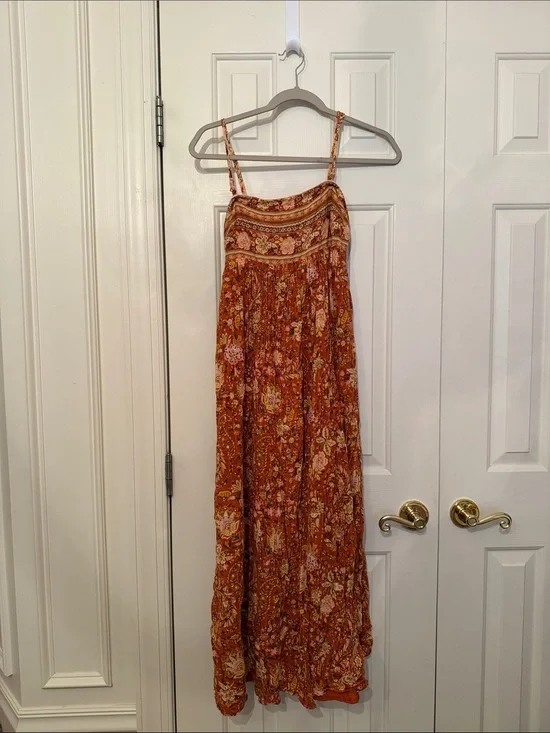 Bohemian Floral Maxi Skirt in Rust