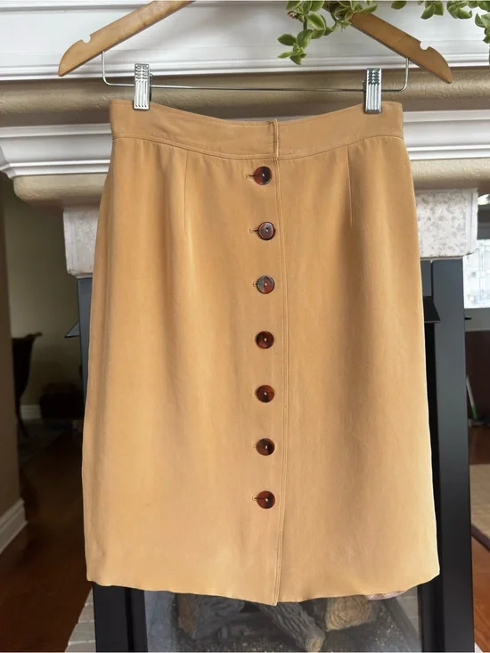 Dana Buchman Silk Nurtral Tan Button Front Classic Pencil Skirt‎ Business Wear