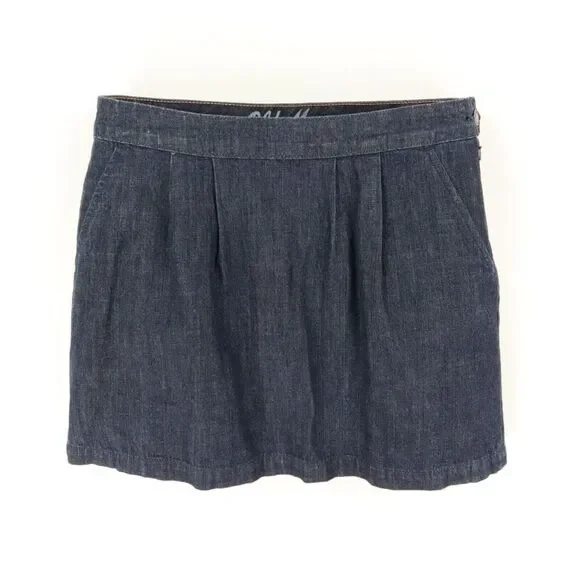 Old Navy Short Pleated Jean Skirt Womens Size 10 Blue Dark‎ Wash Denim Pockets