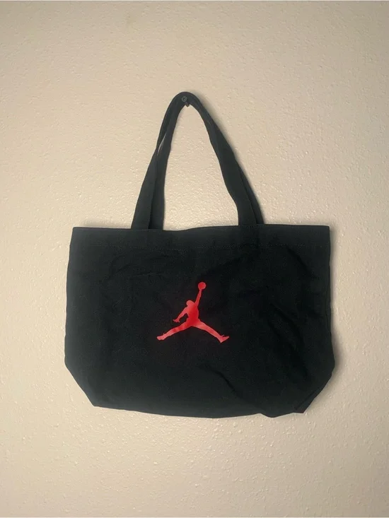 Jordan Black Canvas Tote with Red Jumpman Graphic