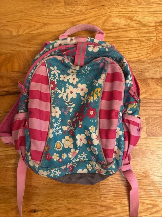 🌸 Garnet Hill Kids Floral Backpack Pink Blue School Book Bag 🎒