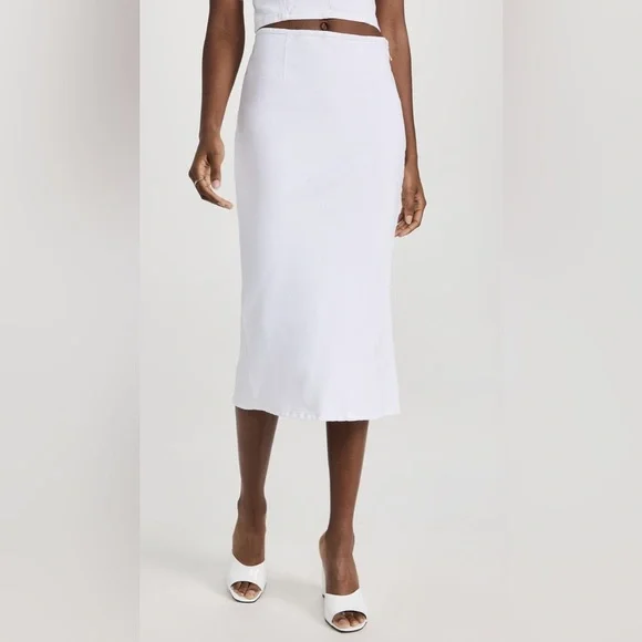 Le‎ Jean White Denim Colette Midi Skirt Size Medium