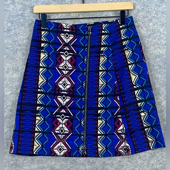 J. Crew NEW NWT Mini Skirt Size 2 Metallic Brocade Colorful Full Front Zip Aztec