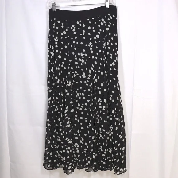 Lapis Maxi Skirt Large Black Womens‎ Polka Dot Chiffon Flowy