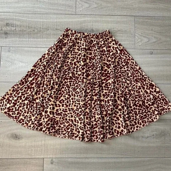 Leopard‎ Print Midi Skirt Animal Print Flowy Elastic Waist - Size 6