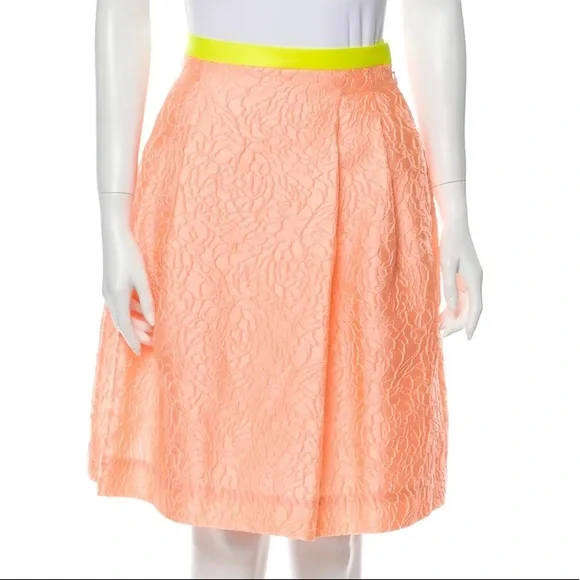 Jonathan Saunders Peony jacquard‎ pleated skater Skirt knee Length neon orange