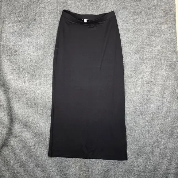 Daily Ritual Black Midi Pencil Skirt Stretch Side Slit Minimalist Size M‎