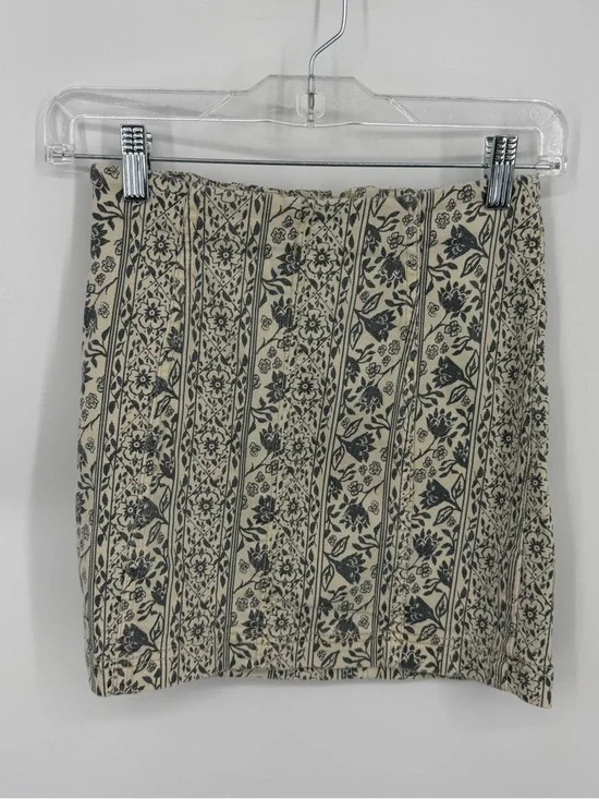 Free People Modern Femme Novelty Denim Mini Skirt Macadamia Combo floral print 0