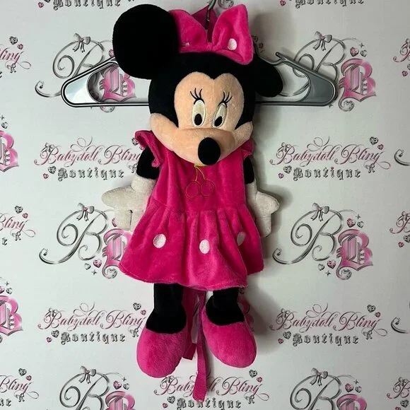 Disney backpack bag Minnie Mouse zip up cherries 🍒 Pink Plush Mouse