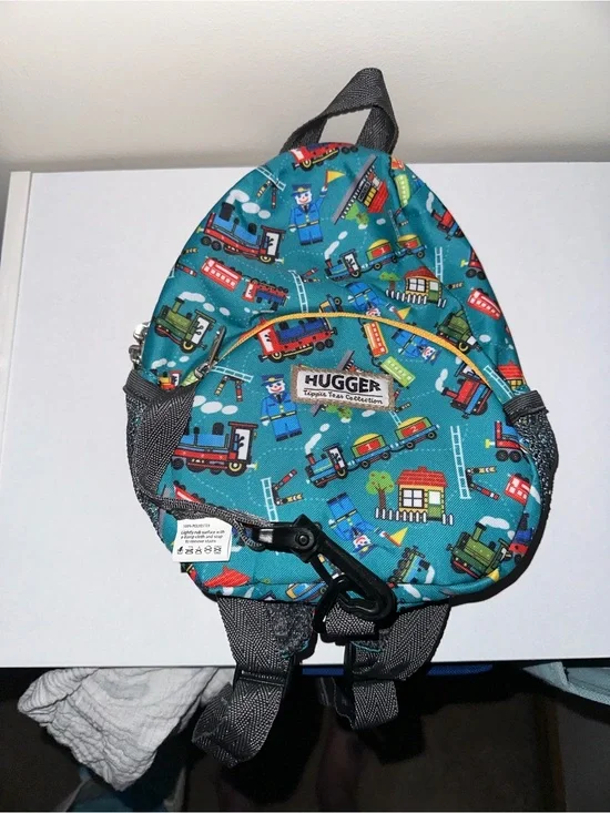 Hugger Kids Teal Train Print Backpack