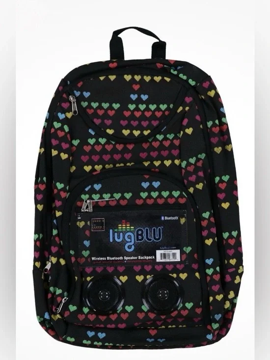 lugBLU Wireless Bluetooth Speaker Backpack black multicolor hearts NEW NWT