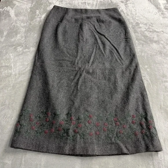 VTG Cabela's Skirt Size 16 Gray Wool Blend A Line Long Embroidered Floral Winter