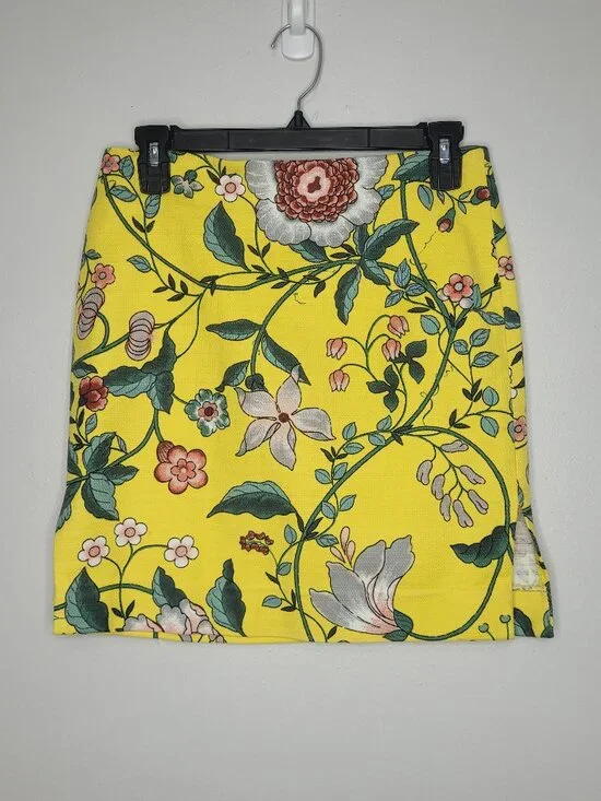 Loft Outlet yellow green flower print whimsy short bright garden party skirt 2