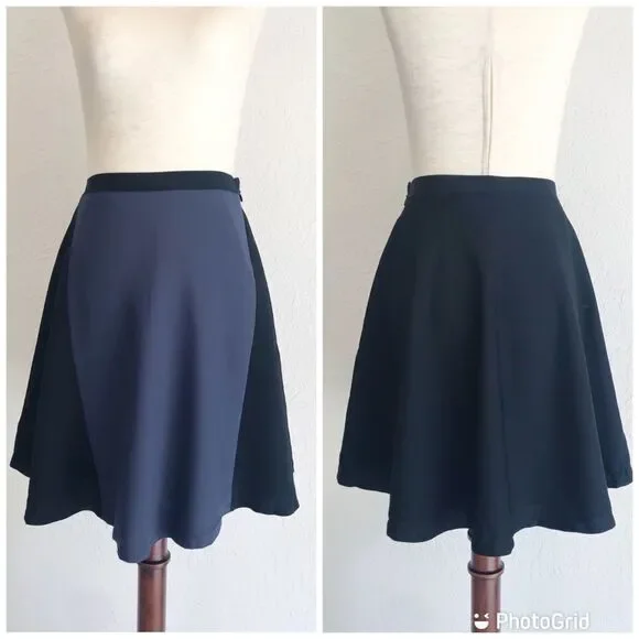 TAHARI Black Navy Skater Mini Skirt A-Line Colorblock Short Office Career Size 4