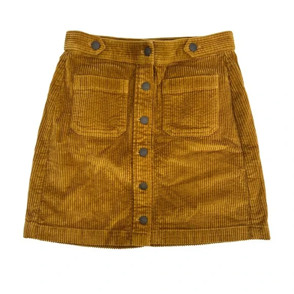 Madewell Corduroy Button Front A Line Skirt‎ Gold Mustard Size 0 AB220