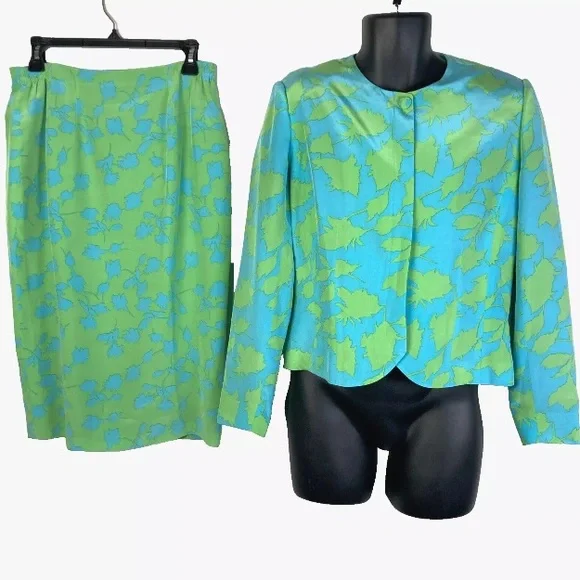 Anne Crimmins Umi Collection Sz 8 Silk Suit skirt jacket vtg