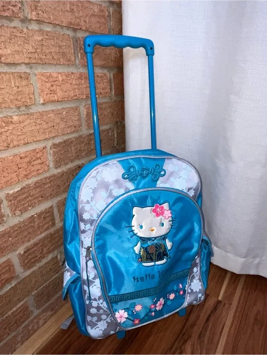 Hello Kitty Rolling Backpack Blue Cherry Blossom School Bag Sanrio
