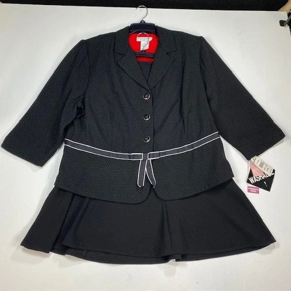 Womens 20W Black Pin Dot‎ Jacket Dress Set 2pc Washable NEW Lady Dorby