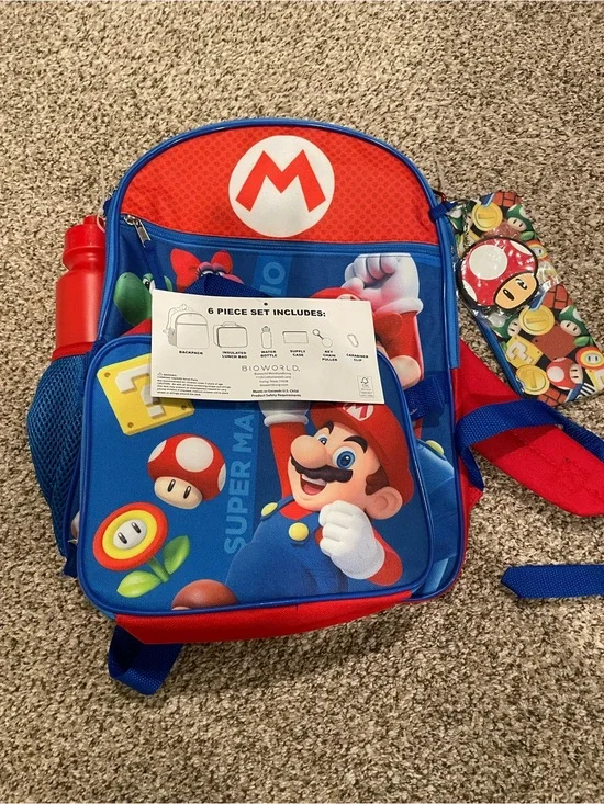 Super Mario Kids Backpack Set - Red & Blue