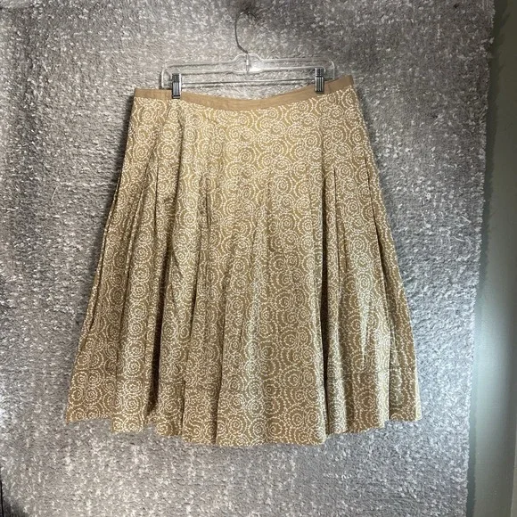 Liz Claiborne Pleated Midi Skirt 14 Back Zip Brown, White Peasant Vacation Lined