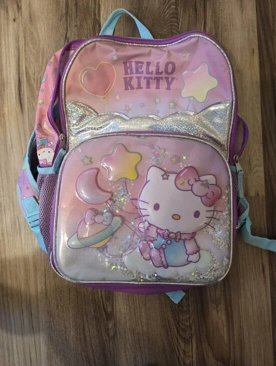 Hello Kitty Pink & Purple Kids Backpack with Glitter Stars