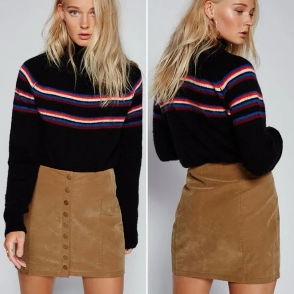Free People Oh Snap Faux Leather Mini Skirt Size 8‎ Tan Snap Front
