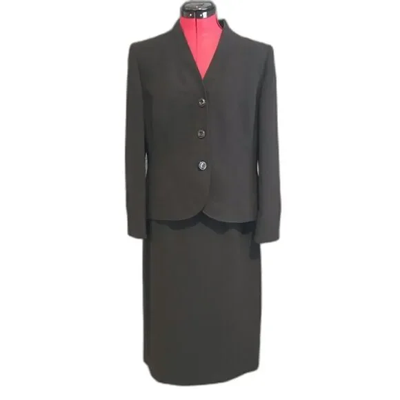 Suit Studio Skirt Suit Women Petite Size 12P Black 2-Piece Blazer and Skirt Set