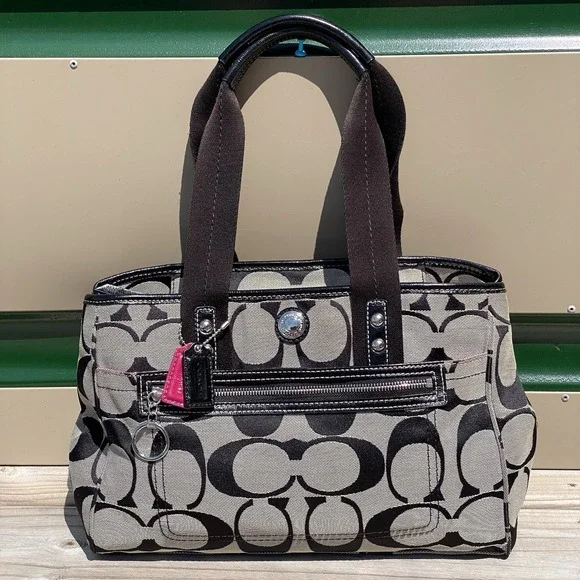 Coach Daisy Signature Tote F14878 Black Gray Jacquard Shoulder Bag