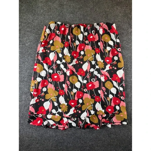 Cato Womens Large Floral Elastic Waist Ruffle Hem Lined Skirt Black Red Pink