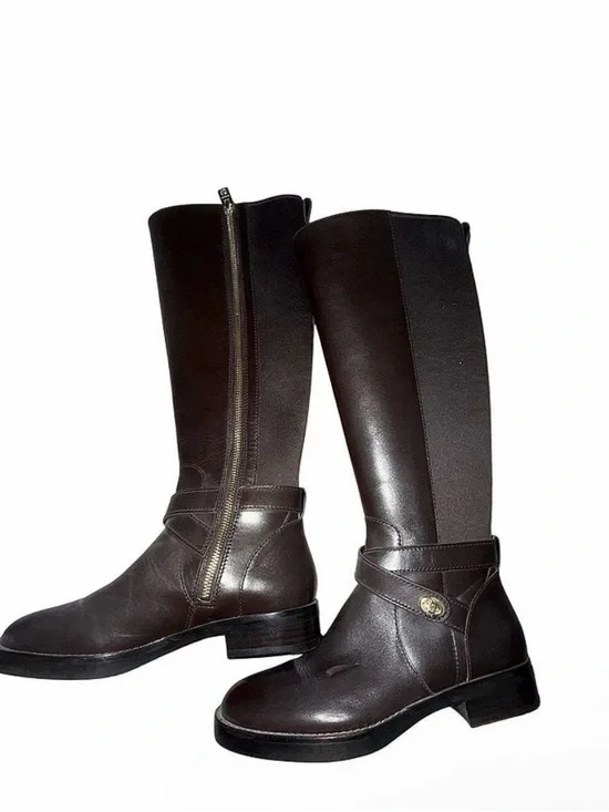 Coach Dark Brown Tall Leather Riding Boots with Side Zip