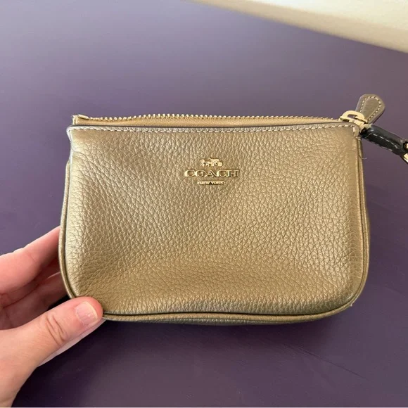 Coach Metallic Gold Leather Wristlet Pouch